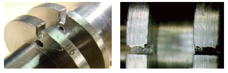 如圖2所示零件是由兩種不同材料焊接而成，其中中間兩段有1.5 mm×3 mm和1.5 mm×3.5 mm的走線槽，φ 1.5 mm通孔走線孔，走線孔和走線槽的加工只能在分段單件粗加工之后進行，由于零件精車過程中毛刺翻到走線槽和孔內，長期以來走線槽和孔毛刺的去除都是由鉗工手工用什錦銼刀倒角完成，由于中間兩段之間的距離只有5 mm（見圖2），施展銼刀空間狹小，導致在修銼去毛刺過程中把零件劃傷（見圖3、圖4）。